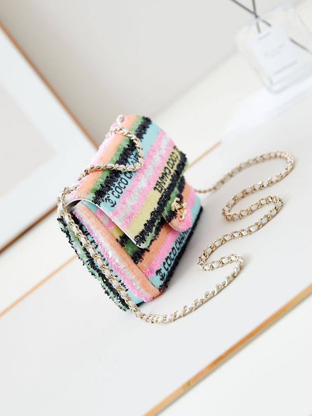 CC original sequins small flap bag AS3266 multicolor