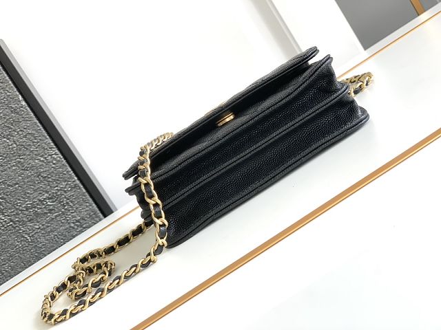 CC original grained calfskin small wallet on chain AP6466 black