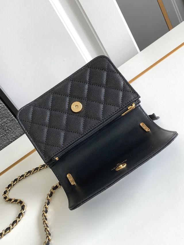 CC original grained calfskin small wallet on chain AP6466 black