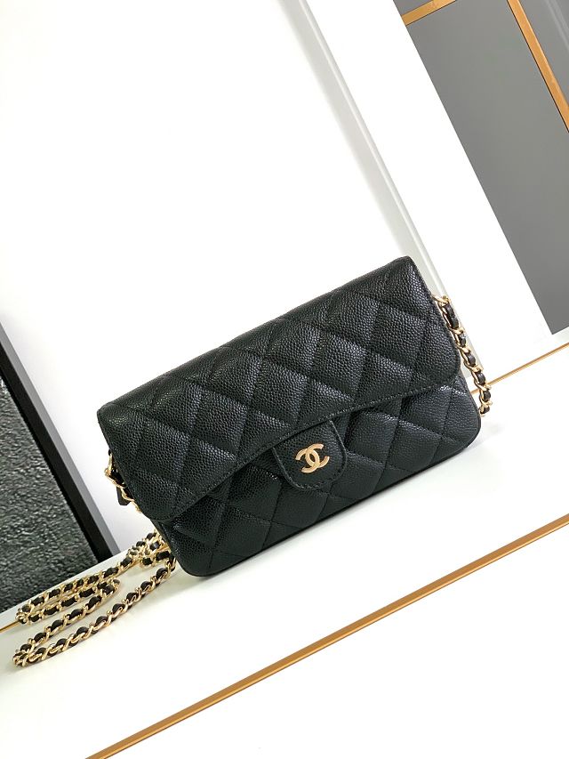 CC original grained calfskin wallet on chain AP3975 black 