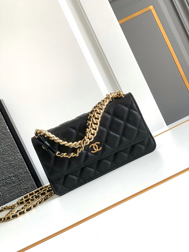 CC original grained calfskin wallet on chain AP6467 black