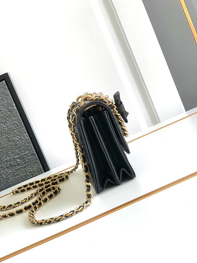 CC original grained calfskin wallet on chain AP6467 black