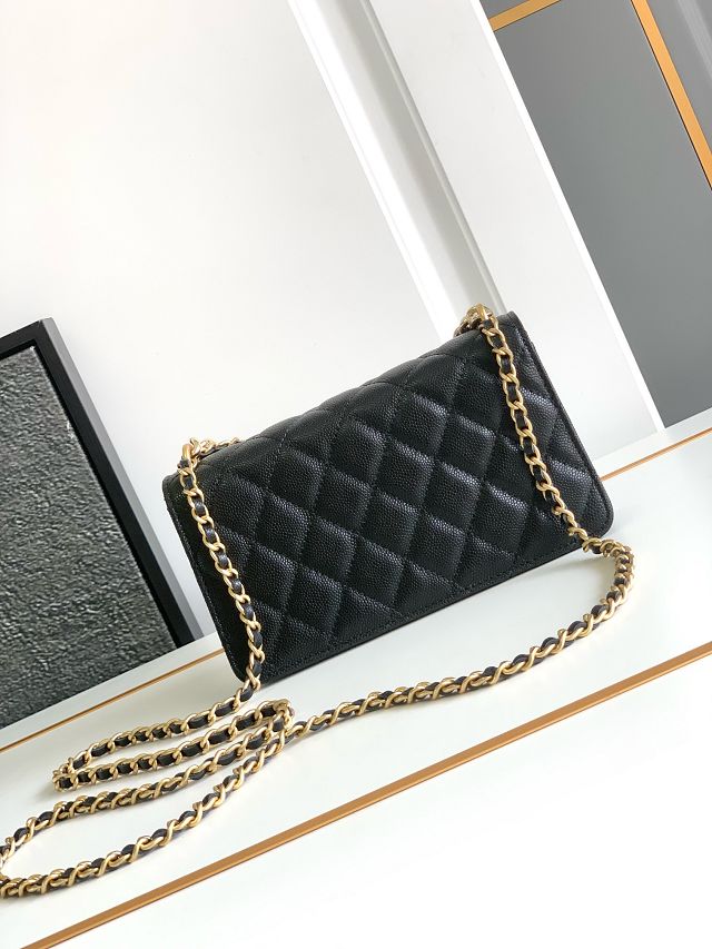 CC original grained calfskin wallet on chain AP6467 black