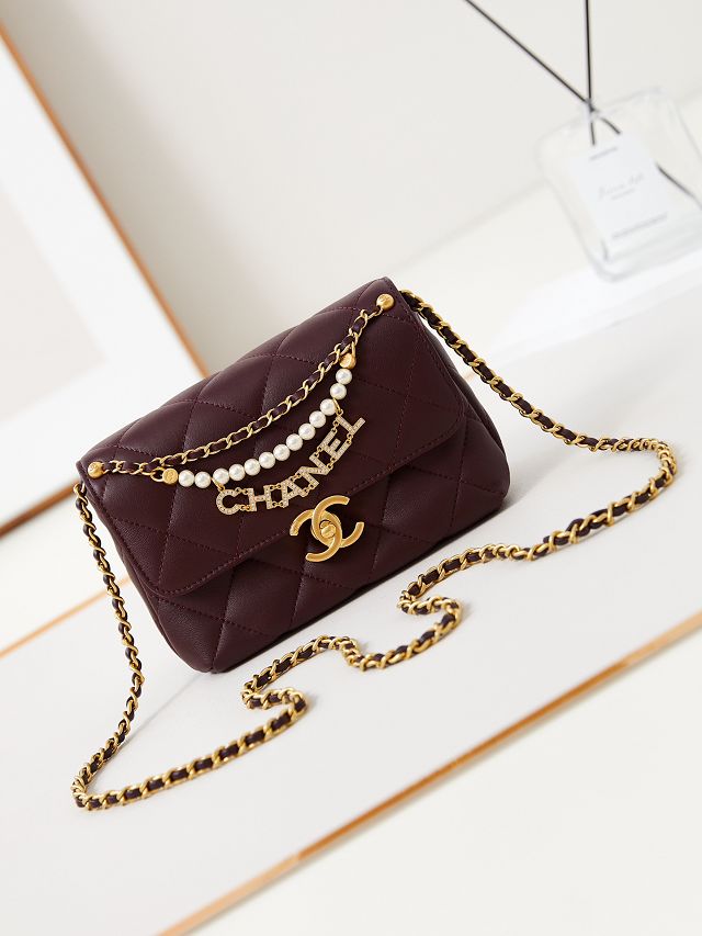 2024 CC original lambskin mini flap bag AS4986 bordeaux