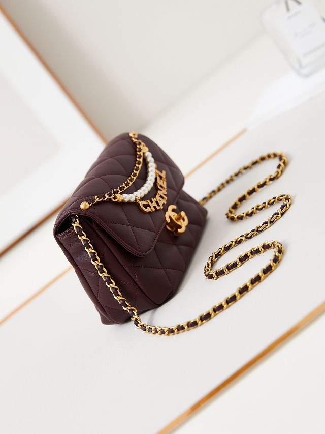 2024 CC original lambskin mini flap bag AS4986 bordeaux