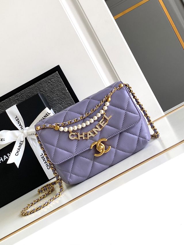 2024 CC original lambskin mini flap bag AS4986 light purple