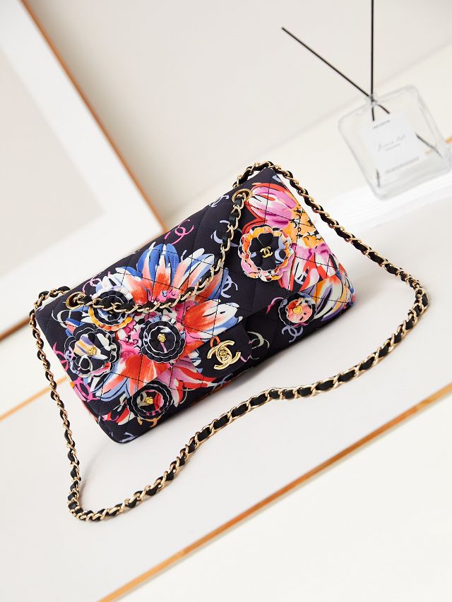 CC original fabric medium flap bag A01112 black