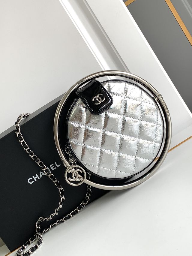 CC original lambskin round clutch with chain AP4110 silver