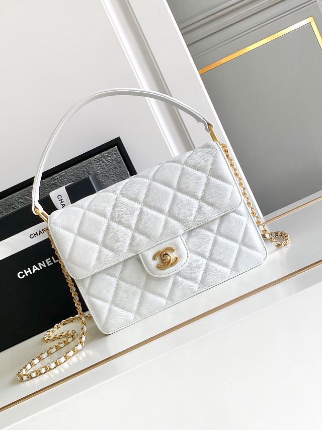 2024 CC original grained calfskin medium flap bag AS4039 white