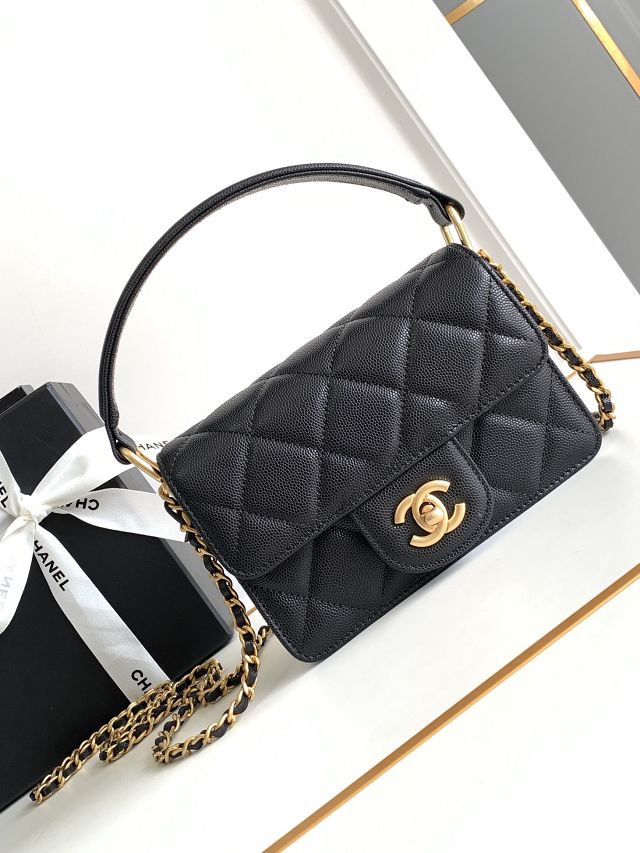 2024 CC original grained calfskin mini flap bag AS4037 black