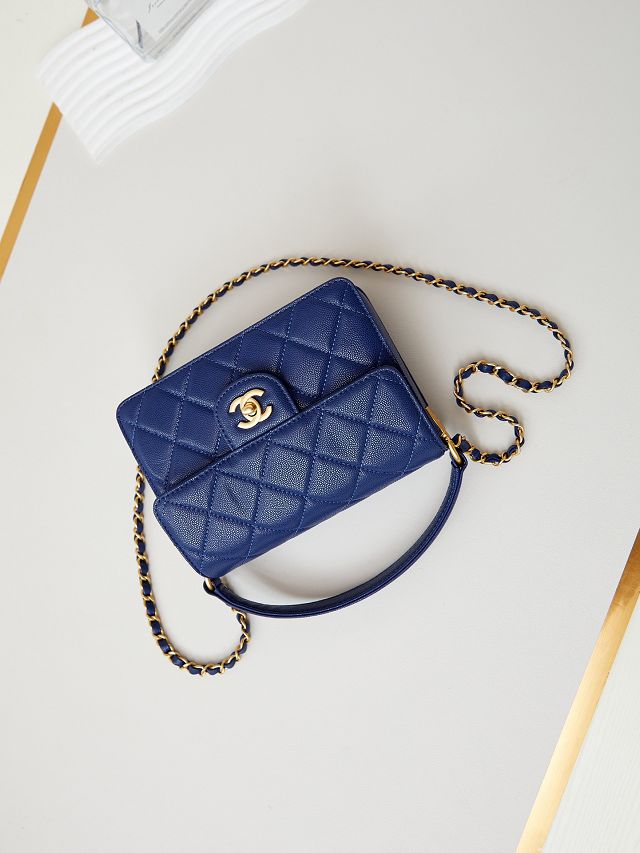 2024 CC original grained calfskin small flap bag AS4038 blue