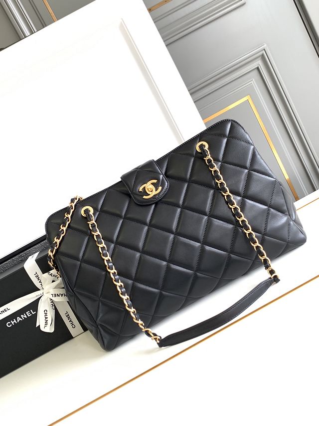 2024 CC original lambskin maxi bowling bag AS4977 black