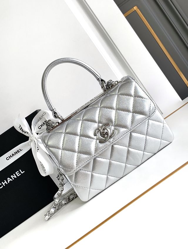 CC original lambskin mini top handle flap bag AS4654 silver