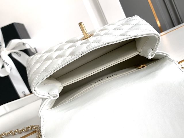 CC original calfskin mini coco handle bag AS2215 white