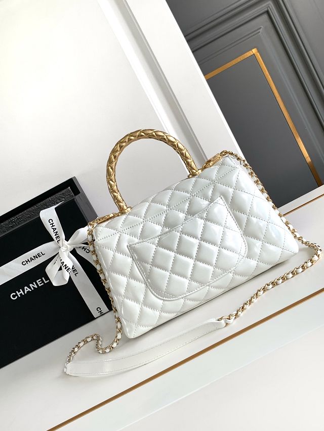 CC original calfskin small coco handle bag A92990 white