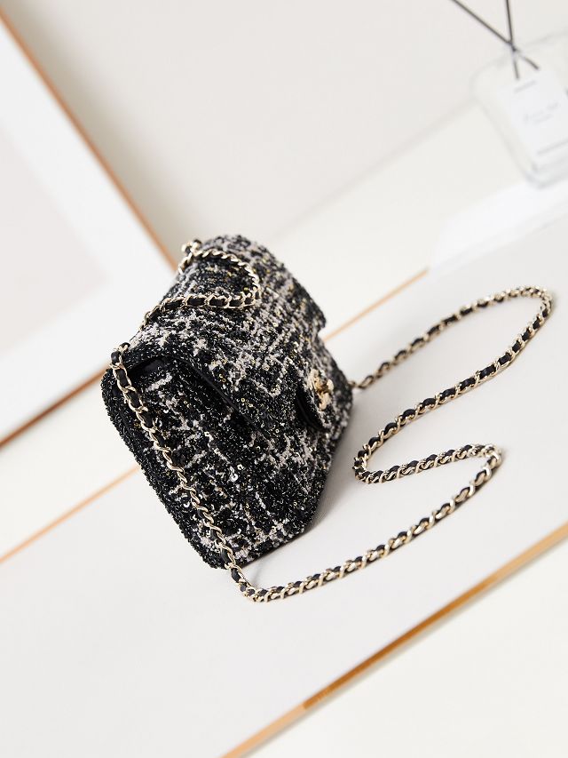 CC original sequins mini flap bag AS3269 black