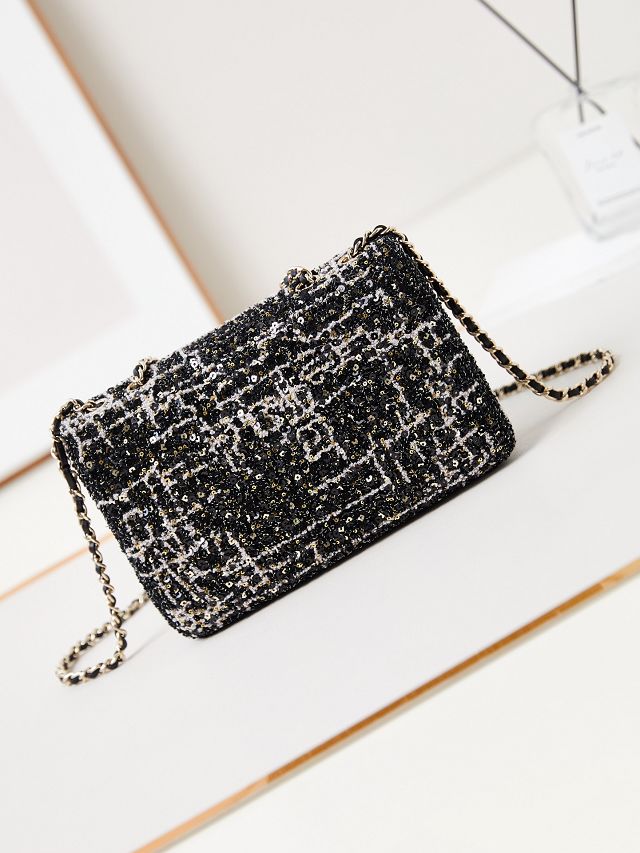 CC original sequins mini flap bag AS3269 black