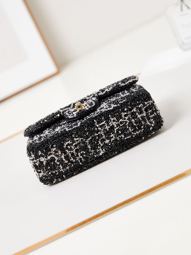 CC original sequins mini flap bag AS3269 black