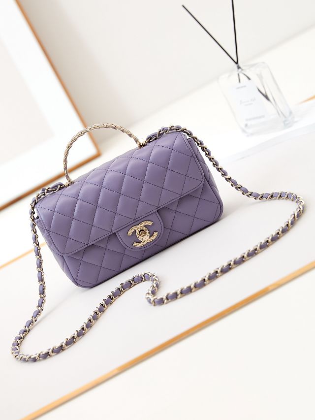 2024 CC original lambskin mini top handle bag AS4924 light purple