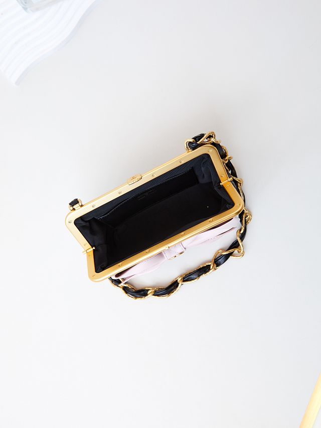 CC original lambskin clutch with chain AP4027 black&pink