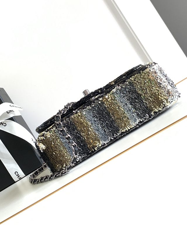 CC original sequins mini flap bag A69900 black&gold