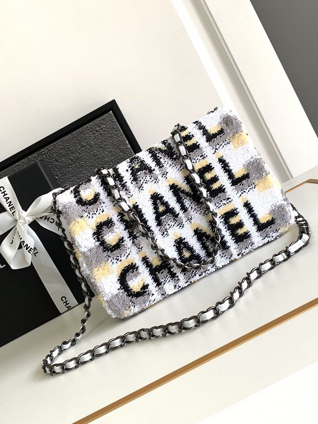 CC original sequins mini flap bag A69900 white&black