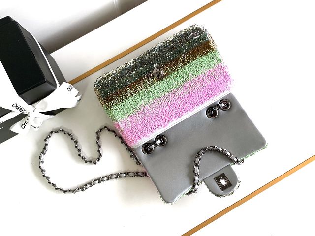 CC original sequins mini flap bag AS2090 pink&green