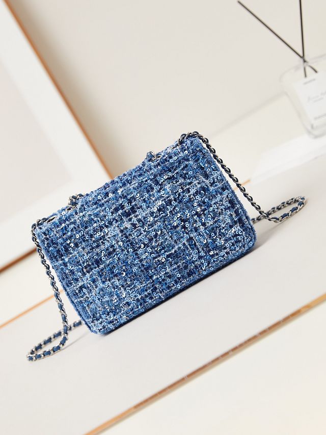 CC original sequins mini flap bag AS3269 blue