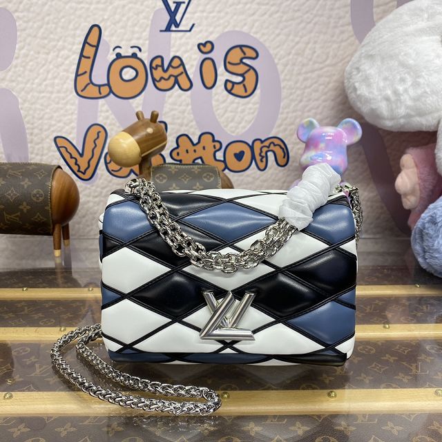 Louis vuitton original lambskin GO-14 medium handbag M22891 white&black&blue