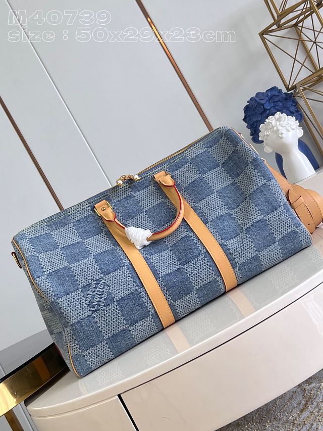 Louis vuitton original denim keepall 50 N40739 blue