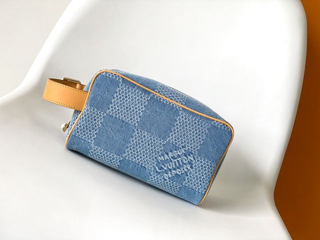 Louis vuitton original denim locker dopp kit N40753 blue