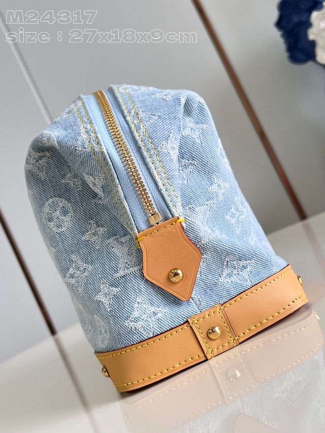 Louis vuitton original denim pochette cosmetique M24317 light blue