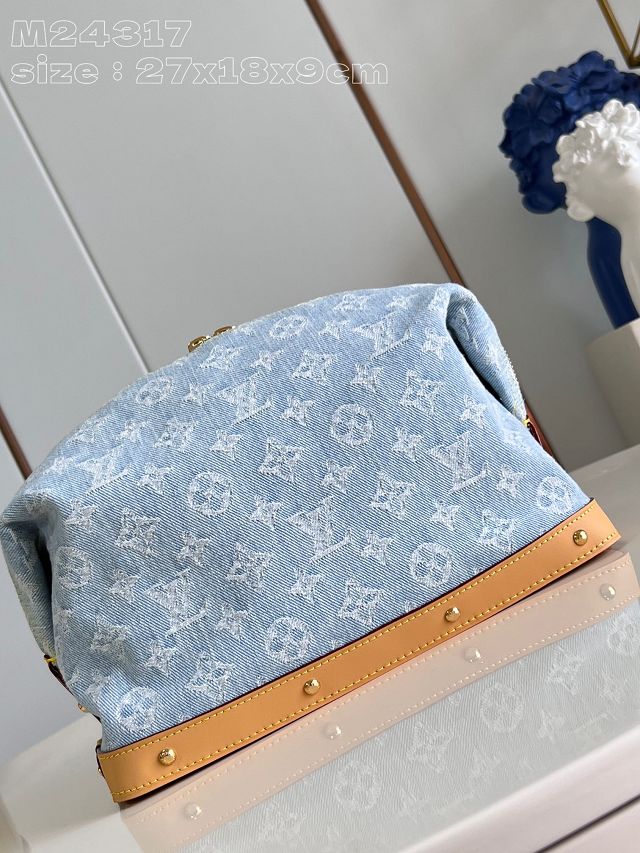 Louis vuitton original denim pochette cosmetique M24317 light blue