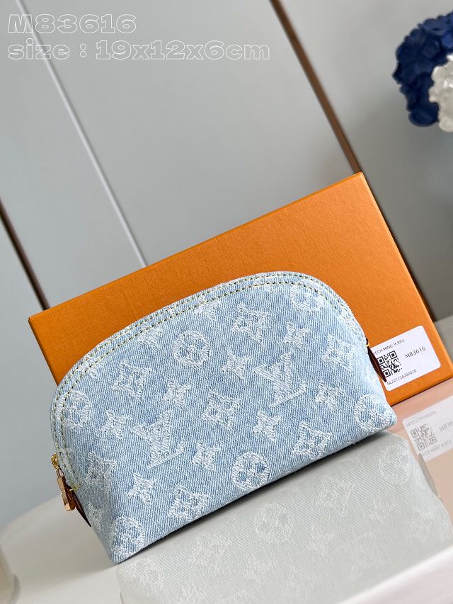 Louis vuitton original denim pochette cosmetique M83616 light blue