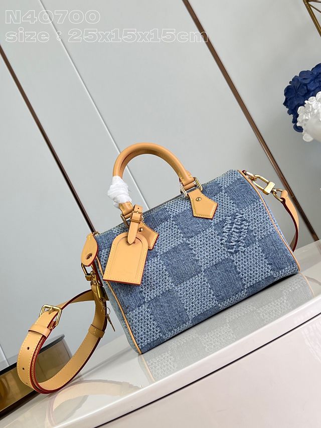 Louis vuitton original denim speedy 25 N40700 blue