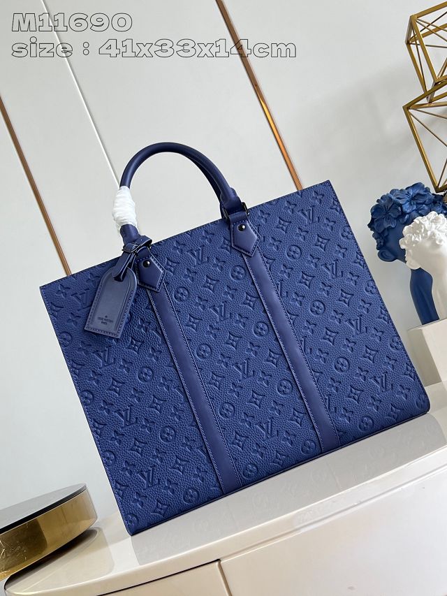 Louis vuitton original calfskin sac plat 24H handbag M11690 blue