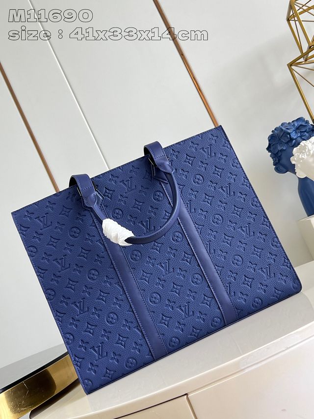 Louis vuitton original calfskin sac plat 24H handbag M11690 blue