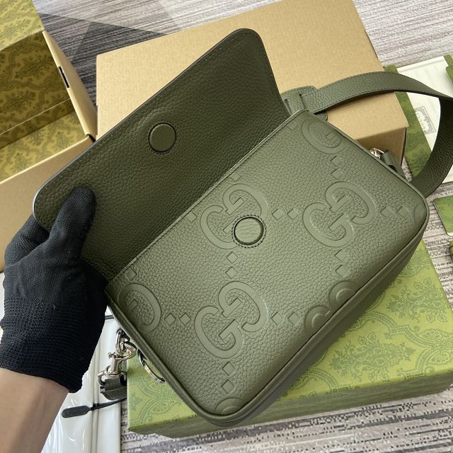 GG original calfskin jumbo GG small crossbody bag 794088 green