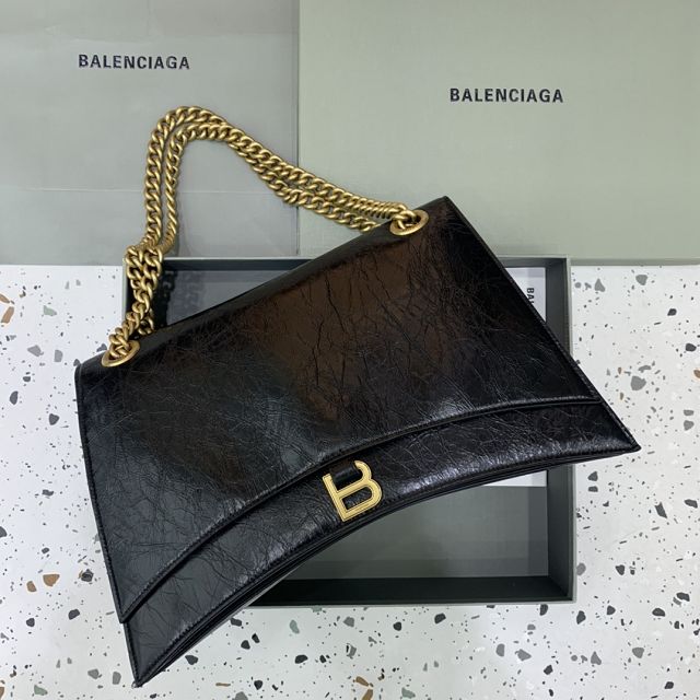 Balenciaga original calfskin crush large chain bag 7163322 black