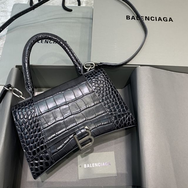 Balenciaga original crocodile calfskin hourglass small handbag 5935461 black