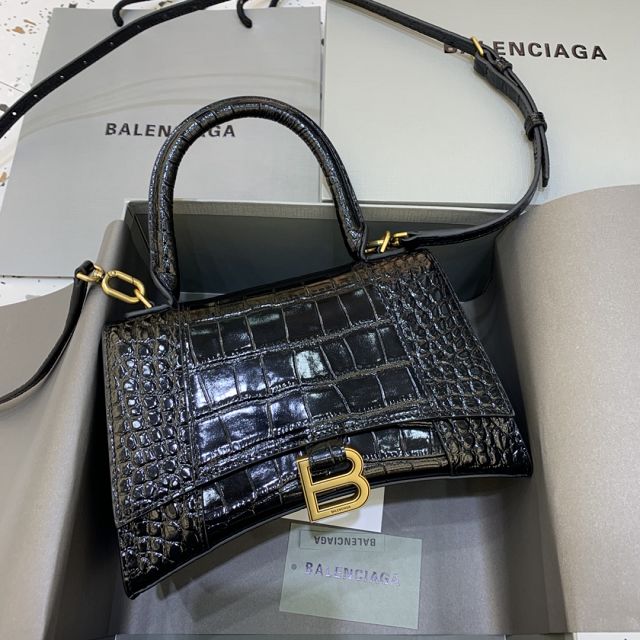 Balenciaga original crocodile calfskin hourglass small handbag 5935461 black