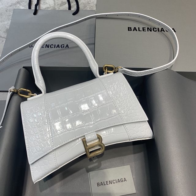 Balenciaga original crocodile calfskin hourglass small handbag 5935461 white