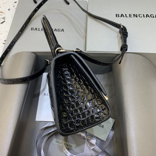 Balenciaga original crocodile calfskin hourglass xs handbag 5928331 black