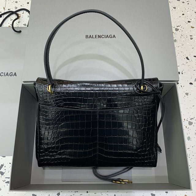 Balenciaga original crocodile calfskin rodeo medium handbag 7897722 black