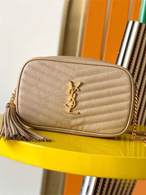 YSL original grained calfskin lou camera mini bag 585040 beige