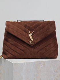 YSL original suede calfskin loulou medium bag 487216 dark brown