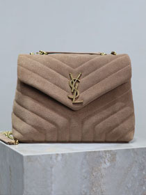 YSL original suede calfskin loulou small bag 494699 beige