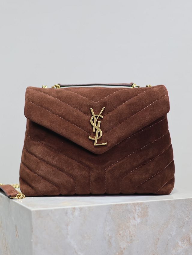 YSL original suede calfskin loulou small bag 494699 dark brown