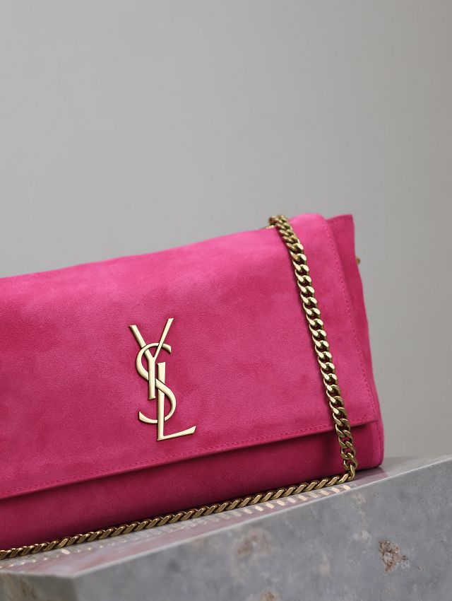 YSL original suede calfskin reversible small kate bag 737128 rose red