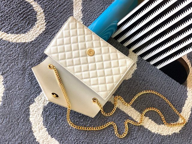 YSL original grained calfskin envelope chain bag 526286 white